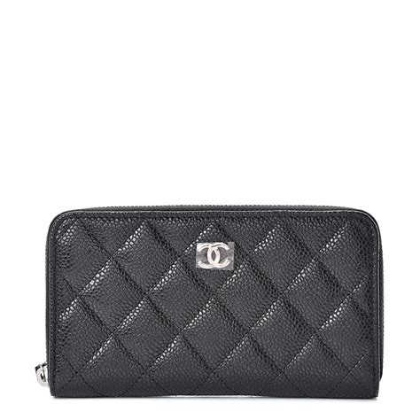 chanel black caviar zip around wallet